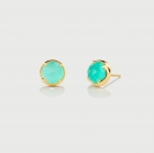 Doublet Crystal Quartz with Blue Green Chalcedony Gold Plated Silver Stud Earrings-AlmadiPietra Doublet Crystal Quartz with Blue Green Chalcedony Gold Plated Silver Stud Earrings-AlmadiPietra