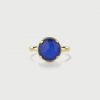 Doublet Crystal Quartz with Blue Agate Gold Plated Silver Ring-AlmaDiPietra Doublet Crystal Quartz with Blue Agate Gold Plated Silver Ring-AlmaDiPietra
