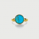 ​Doublet Crystal Quartz with Turquoise Copper Silver Gold Plated Ring-AlmaDiPietra