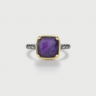 Doublet Crystal Quartz with Sugilite Silver Ring-AlmaDiPietra Doublet Crystal Quartz with Sugilite Silver Ring-AlmaDiPietra
