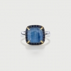 Doublet Crystal Quartz with Kyanite and Blue Zircons Gold Plated Silver Ring-AlmaDiPietra Doublet Crystal Quartz with Kyanite and Blue Zircons Gold Plated Silver Ring-AlmaDiPietra