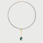 Pearls Necklace with Aquamarine Cabochon in 18K Yellow Gold Pendant-AlmaDiPietra Pearls Necklace with Aquamarine Cabochon in 18K Yellow Gold Pendant-AlmaDiPietra