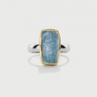 Natural Rough Aquamarine Ring​ in 14K Gold and Silver 925, Rectangle Statement Ring-AlmaDiPietra