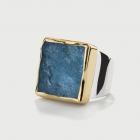 Natural Rough Aquamarine Ring in 14K Gold and Silver 925, Square Statement Ring-AlmaDiPietra