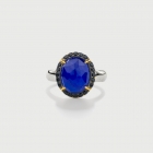 Doublet Crystal Quartz with Lapis Lazuli and Black Zircons Silver Ring-AlmaDiPietra Doublet Crystal Quartz with Lapis Lazuli and Black Zircons Silver Ring-AlmaDiPietra