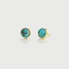 Doublet Crystal Quartz with Turquoise Copper Gold Plated Silver Stud Earrings-AlmaDiPietra Doublet Crystal Quartz with Turquoise Copper Gold Plated Silver Stud Earrings-AlmaDiPietra