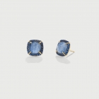 Doublet Crystal Quartz with Kyanite and blue Zircons Gold Plated Stud Earrings-AlmaDiPietra Doublet Crystal Quartz with Kyanite and blue Zircons Gold Plated Stud Earrings-AlmaDiPietra
