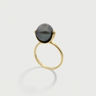 Black iridescent Pearl ring in 14K Yellow Gold-AlmadiPietra