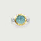 Doublet Crystal Quartz with Aquamarine Gold Plated Silver Ring-AlmadiPietra Doublet Crystal Quartz with Aquamarine Gold Plated Silver Ring-AlmadiPietra