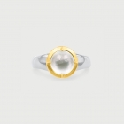Doublet Crystal Quartz with Mother of Pearl Gold Plated Silver Ring-AlmadiPietra Doublet Crystal Quartz with Mother of Pearl Gold Plated Silver Ring-AlmadiPietra