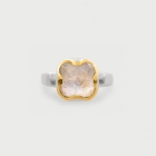 Doublet Crystal Quartz with Labradorite Gold Plated Silver Ring-AlmadiPietra Doublet Crystal Quartz with Labradorite Gold Plated Silver Ring-AlmadiPietra