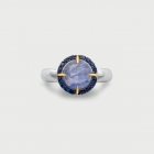 Doublet Crystal Quartz with Kyanite and Blue Zircon gemstones Gold Plated Silver Ring-AlmadiPietra Doublet Crystal Quartz with Kyanite and Blue Zircon gemstones Gold Plated Silver Ring-AlmadiPietra