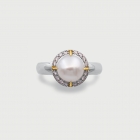 White Freshwater Pearl with White Zircons Gold Plated Silver Ring-AlmadiPietra White Freshwater Pearl with White Zircons Gold Plated Silver Ring-AlmadiPietra