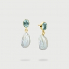 Freshwater Baroque Pearls with Blue Topaz Earrings in 14K Yellow Gold-AlmadiPietra