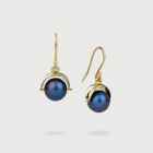 Black iridescent Pearl pair of earrings in 14K Yellow Gold, Gold Drop Earrings-AlmadiPietra