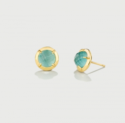 Aquamarine Doublet Gold Plated Silver Stud Earrings-AlmadiPietra