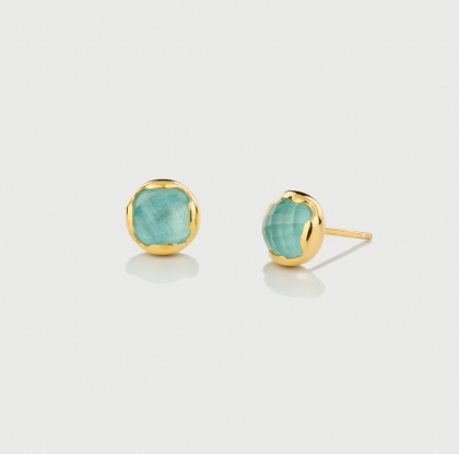 Aquamarine Doublet Stud Earrings in Gold Plated Silver -AlmadiPietra