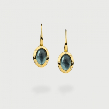 Cabochon Aquamarine and Diamonds Statement Earrings​ in 18K Yellow Gold-AlmaDiPietra