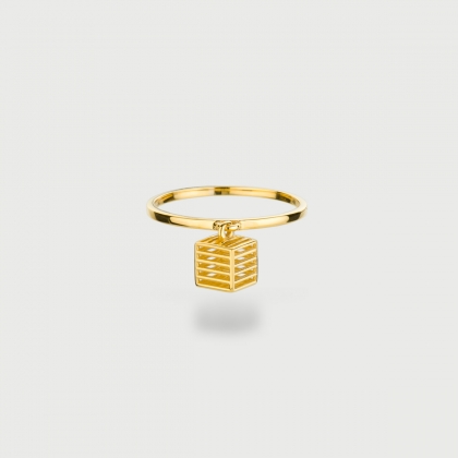 "Cage" 14K Gold Ring of “Linned Drops” Collection-AlmadiPietra