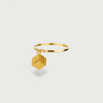 "Vertical Cube" 14K Gold Ring of “Linned Drops” Collection-AlmadiPietra