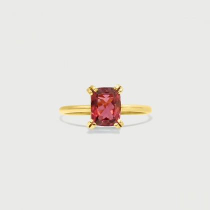 Red Tourmaline Ring in Solid 14K Yellow Gold-AlmadiPietra