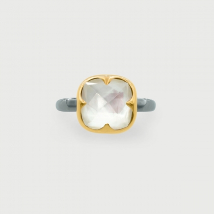 Doublet Crystal Quartz with Mother of Pearl Gold Plated​ Silver Ring-AlmadiPietra