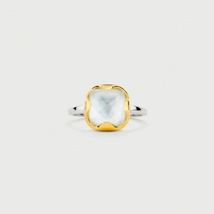 Doublet Crystal Quartz with Mother of Pearl Gold Plated Silver Ring-AlmadiPietra