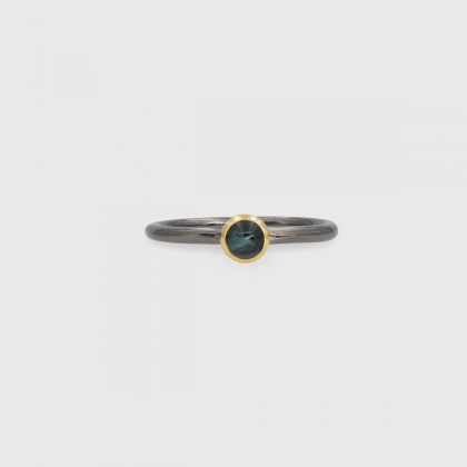 Blue Tourmaline in 14K Gold bezel and Black Rhodium plated 925 Silver band Ring, Unique Solitaire Ring, Gold and Silver Ring, Two-Tone Ring-AlmadiPietra