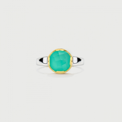 Doublet Crystal Quartz with Blue Green Chalcedony Gold Plated Silver Ring-AlmadiPietra