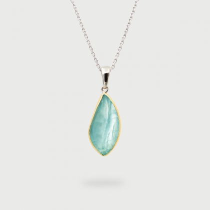 Aquamarine Doublet Leaf Shaped Pendant in Gold 14K and Silver-AlmadiPietra