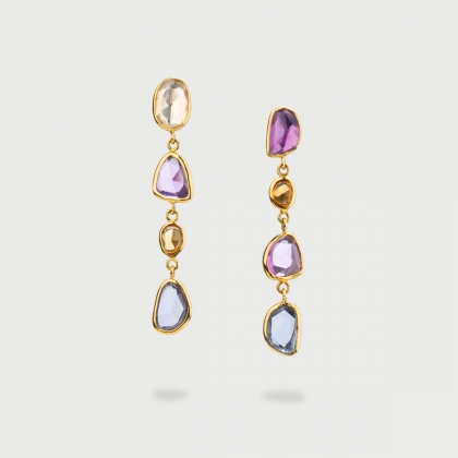 Pastel Color Sapphires Fine Earrings in 18K Yellow Gold-AlmaDiPietra