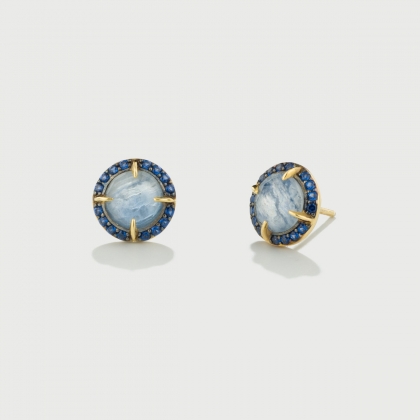 ​Kyanite Doublet and Blue Zircon gemstones Stud Earrings in Gold Plated Silver-AlmadiPietra