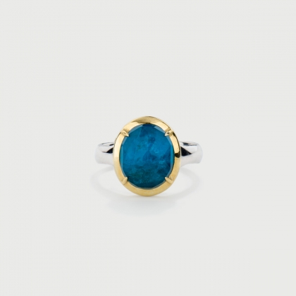 Oval doublet Crystal Quartz with Apatite Gold Plated Silver Ring-AlmadiPietra