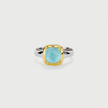 Doublet Crystal Quartz with Aquamarine Gold Plated Silver Ring -AlmadiPietra