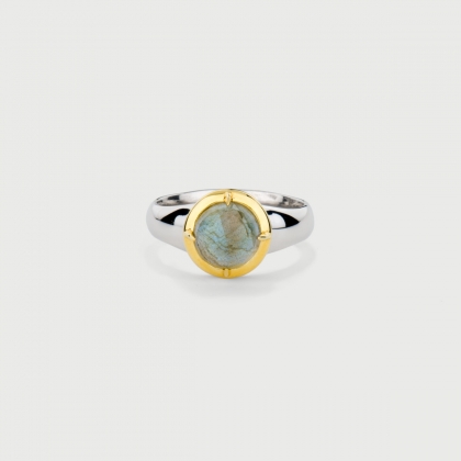 Doublet Crystal Quartz with Labradorite Gold Plated Silver Ring-AlmadiPietra