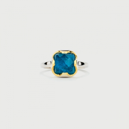 Doublet Crystal Quartz with Apatite Gold Plated Silver Ring-AlmadiPietra