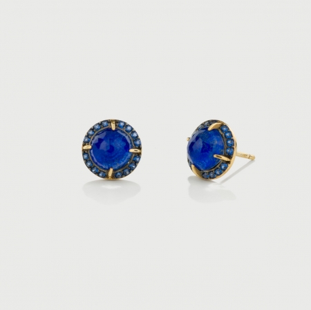 ​Lapis Lazuli Doublet and Blue Zircon Gemstones Stud Earrings in Gold Plated Silver-AlmadiPietra