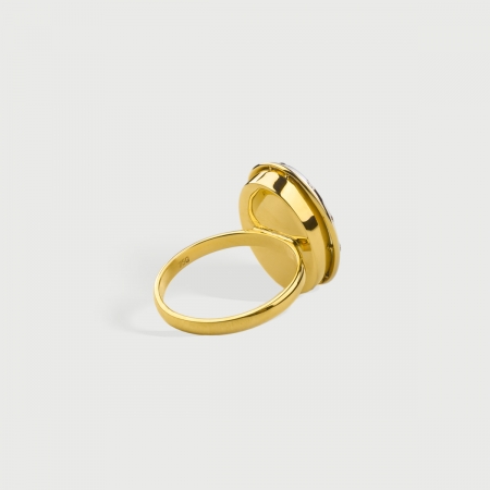 Aquamarine Cabochon with Diamonds Statement Ring in 18K Yellow Gold-AlmaDiPietra