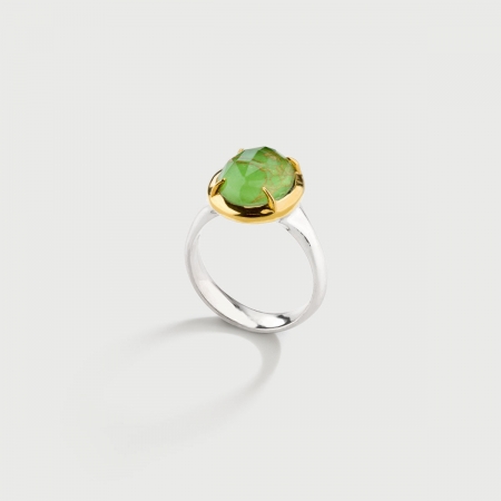 Doublet Crystal Quartz with Green Copper Gold Plated Silver Ring-AlmaDiPietra