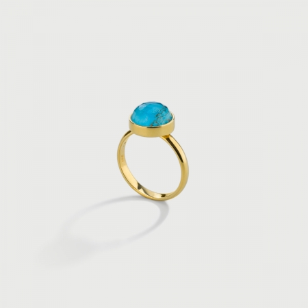 ​Doublet Crystal Quartz with Turquoise Copper Silver Gold Plated Ring-AlmaDiPietra
