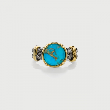 ​Doublet Crystal Quartz with Turquoise Copper Silver Ring-AlmaDiPietra