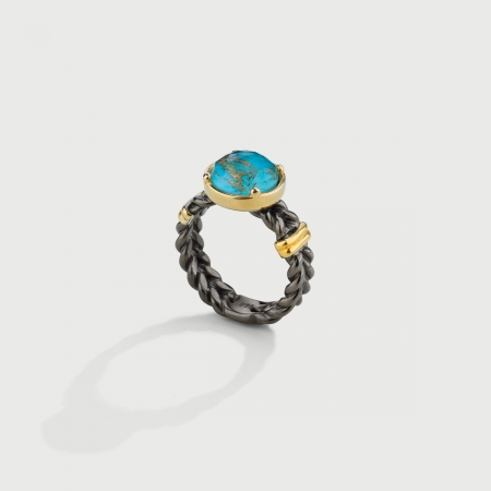 Doublet Crystal Quartz with Turquoise Copper Silver Ring-AlmaDiPietra