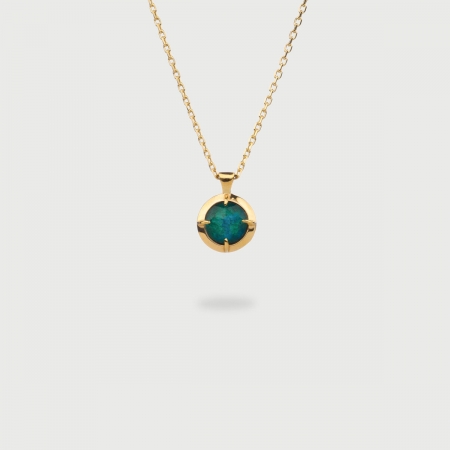 ​Doublet Crystal Quartz with Chrysocolla Silver Gold Plated Pendant-AlmaDiPietra