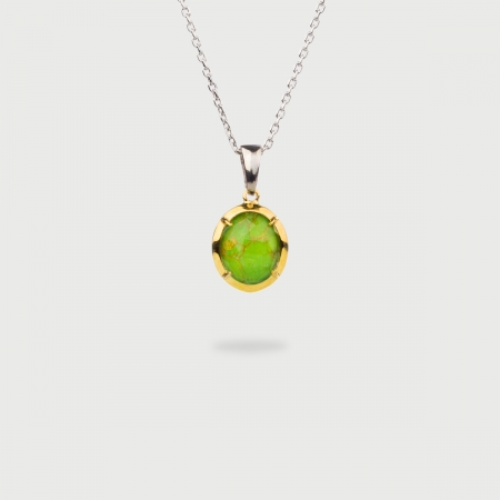 ​Doublet Crystal Quartz with Green Copper Gold Plated​ Silver Pendant-AlmaDiPietra