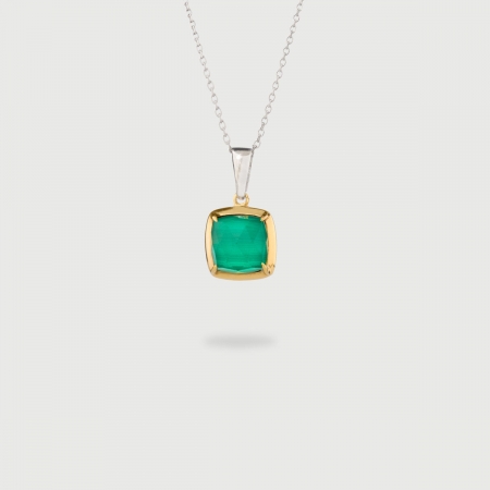 ​Doublet Crystal Quartz with Malachite Gold Plated Silver Pendant-AlmaDiPietra