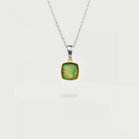 Doublet Crystal Quartz Pendant with Green Copper Gold Plated Silver Pendant-AlmaDiPietra