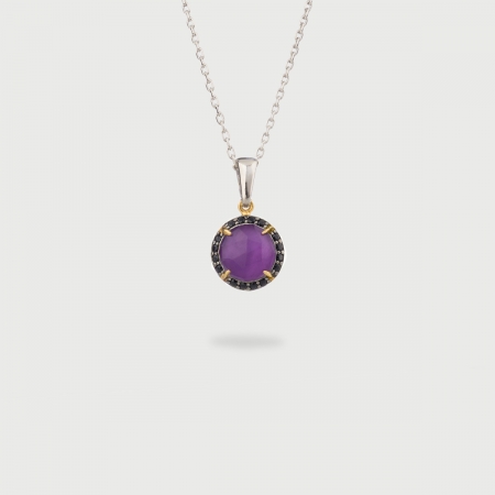 ​Doublet Crystal Quartz with Amethyst and Black Zircons Gold Plated Silver Pendant-AlmaDiPietra