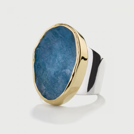 Natural Rough Aquamarine Ring in 14K Gold and Silver 925, Oval Statement Ring-AlmaDiPietra