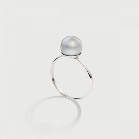 Freshwater Grey Pearl Ring in 14K White Gold-AlmaDiPietra