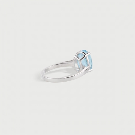 Natural Aquamarine and Diamonds Ring in 18K White Gold-AlmaDiPietra